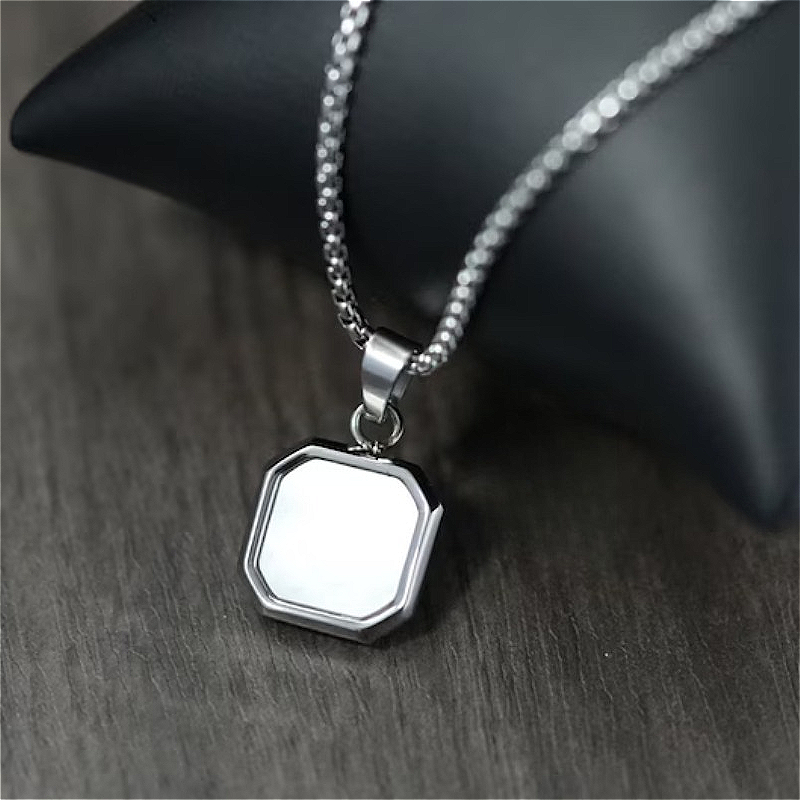 Unisex 316L Stainless Steel Square Pendant Necklace